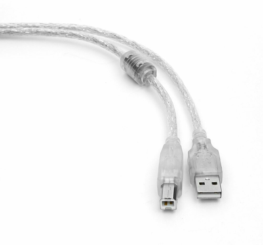 Набор из 3 штук Кабель USB 2.0 Pro Cablexpert CCF-USB2-AMBM-TR-0.75M, AM/BM, 0,75 м, экран, ферритовое кольцо, прозрачный