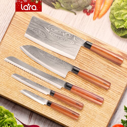 LR05-14 LARA Набор ножей 5 предметов, универсальный/топорик/для овощей/для хлеба/нож сантоку 3CR14