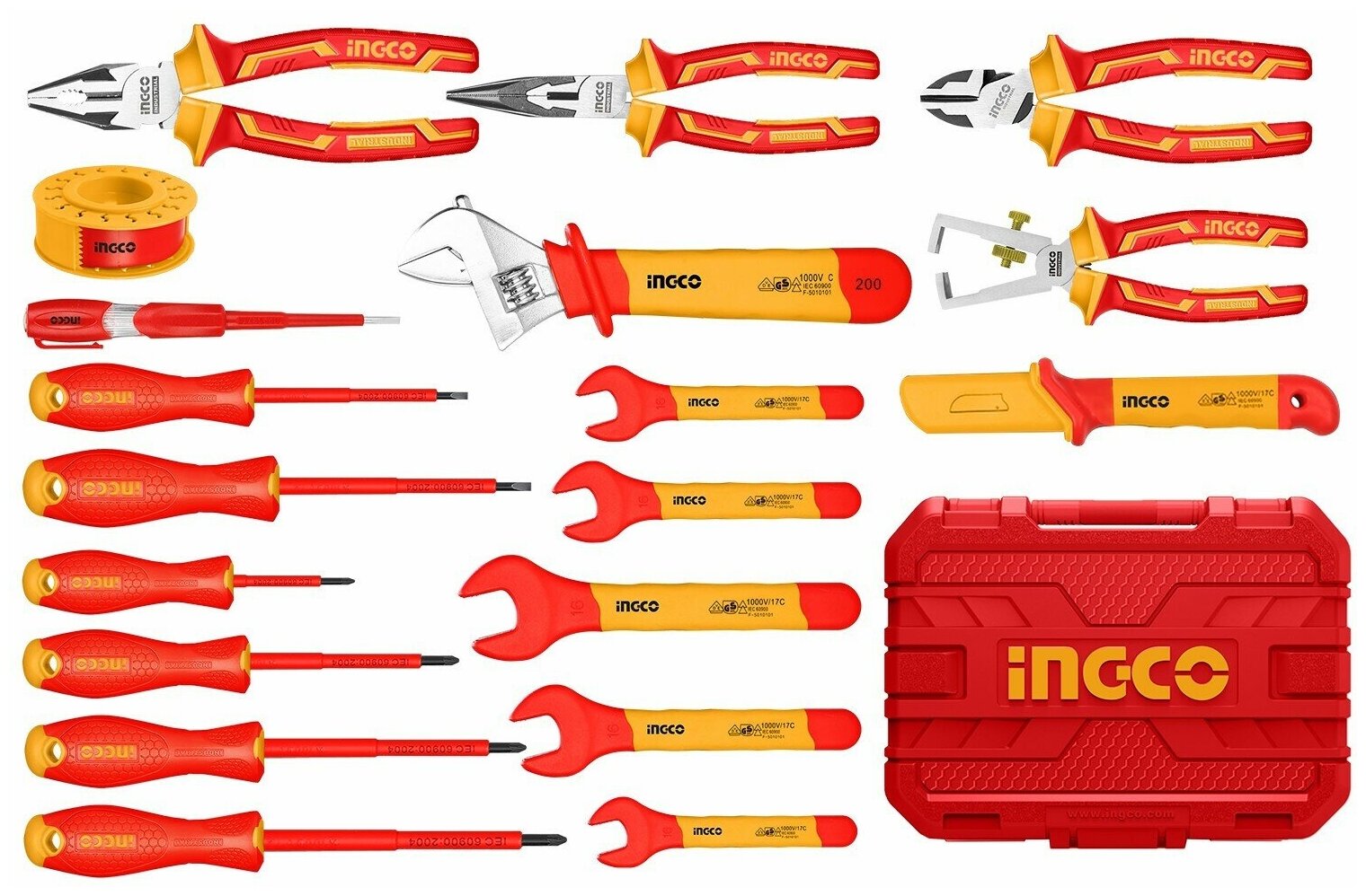 Набор диэлектрического инструмента 19 шт. 1000В INGCO HKITH1901 INDUSTRIAL - фотография № 1