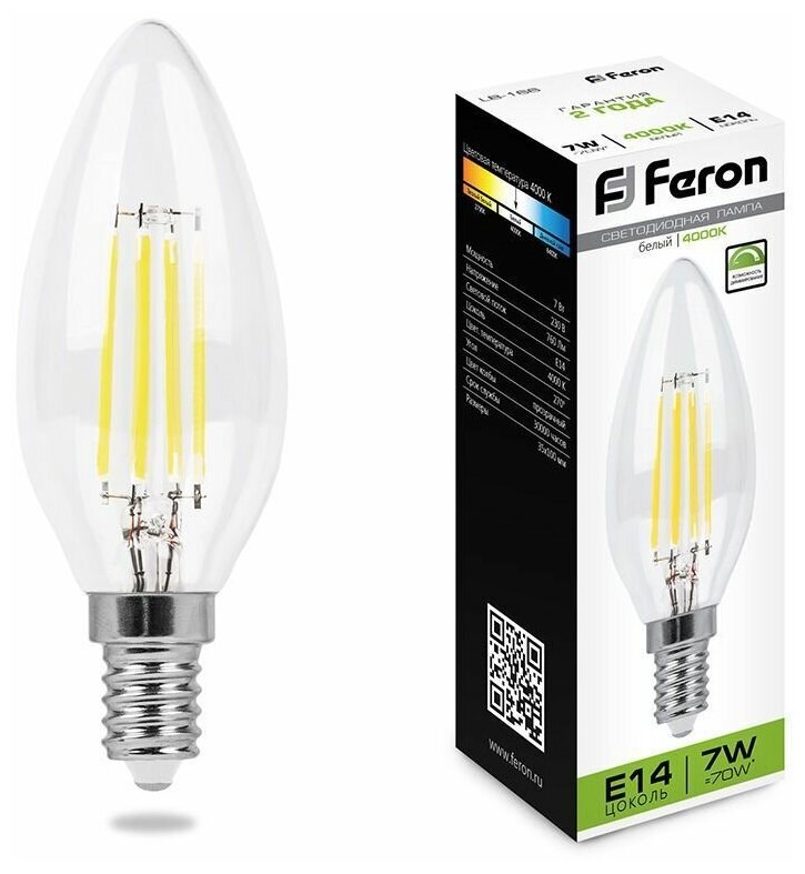 FERON Лампа светодиодная, 7W 230V E14 4000K, LB-166 25871