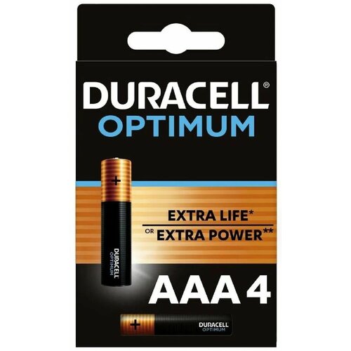 Батарейка щелочная DURACELL LR03 (AAA) Optimum 1.5В блистер 4 шт 