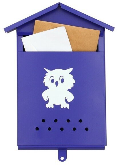 Ящик почтовый без замка (с петлёй) вертикальный «Домик» синий