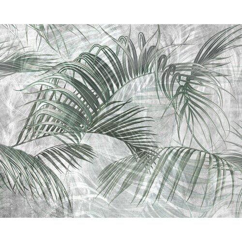 Моющиеся виниловые фотообои GrandPiK Пальмовые листья на сером фоне, 350х280 см моющиеся виниловые фотообои grandpik пальмовые листья на сером фоне 300х300 см