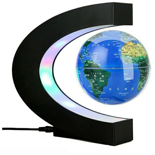 Левитирующий глобус светильник с LED подсветкой , синий, земля