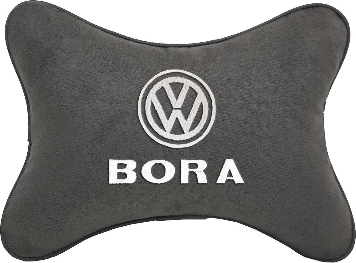 Подушка на подголовник алькантара D.Grey с логотипом автомобиля VOLKSWAGEN Bora