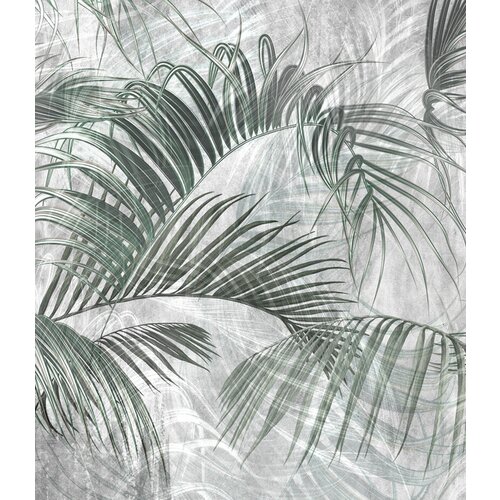 Моющиеся виниловые фотообои GrandPiK Пальмовые листья на сером фоне, 250х290 см