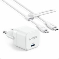 Адаптер питания Anker PPort III Cube 20W B2149 с кабелем USB-C - lightning белого цвета