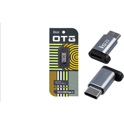 Переходник адаптер Micro USB на Type-C, ISA G-09, OTG, Серый переходник адаптер type c на micro usb isa g 05 otg серый