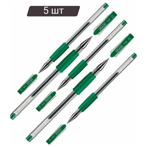 Ручка гелевая неавтоматическая Attache Town,0,5мм, с резиновой манжеткой, зеленый 5 штук
