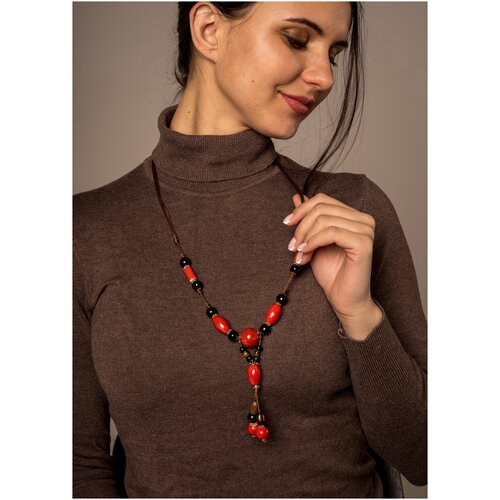 Бусы, длина 60 см, красный