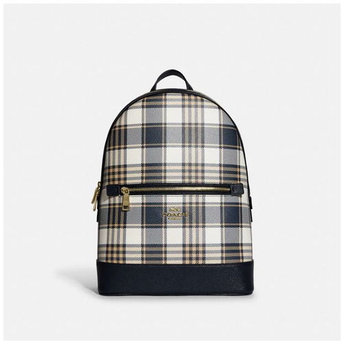 Рюкзак COACH синий в бело-желтую клетку Kenley Backpack With Garden Plaid Print