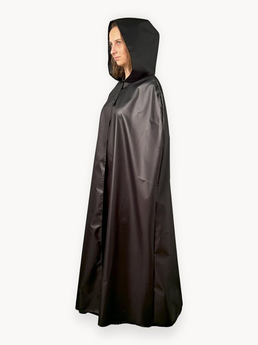 Карнавальный плащ-мантия с капюшоном черный (на рост 164-170)