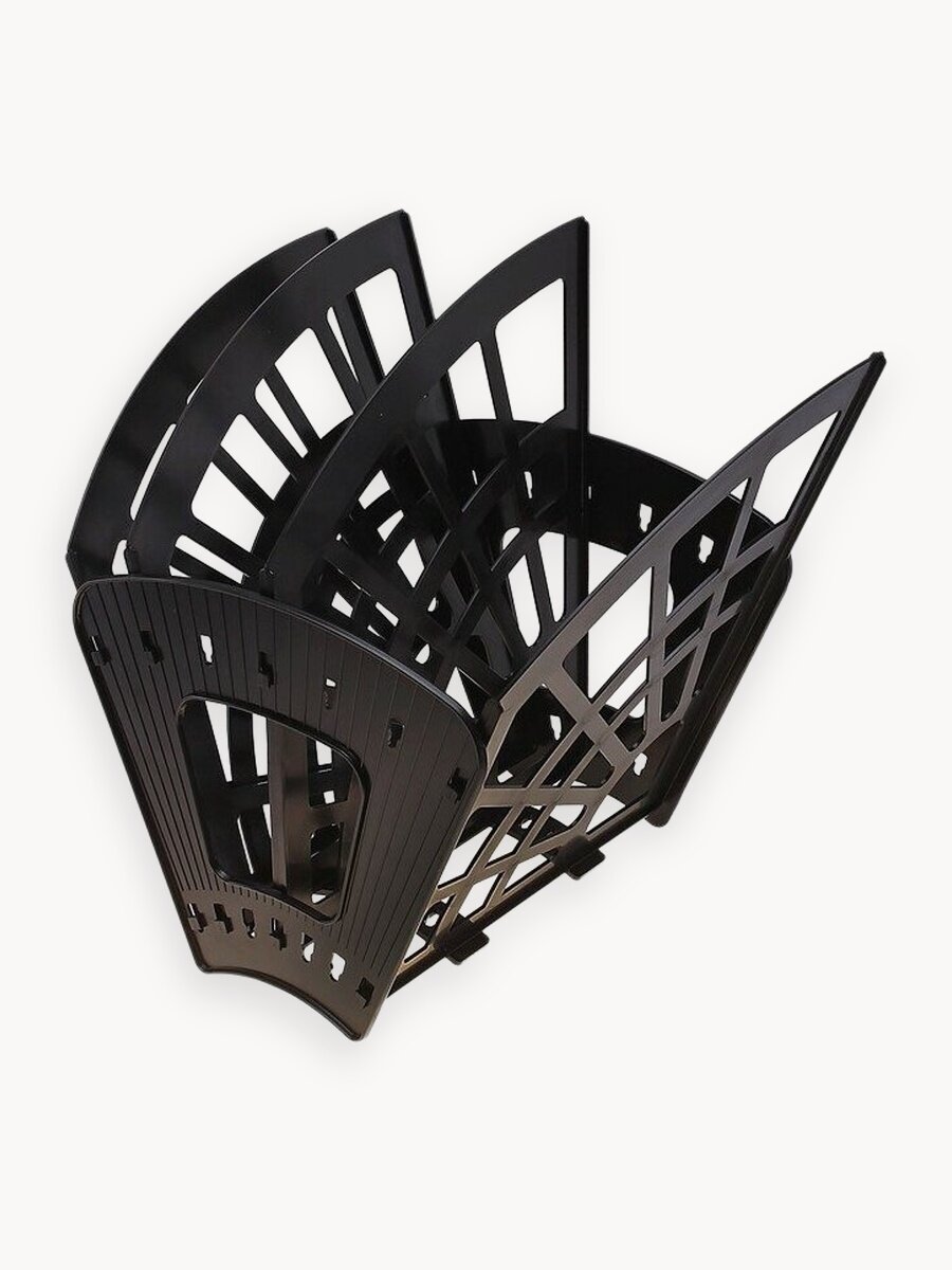 Лоток для бумаг веерный СТАММ "Эконом", 4-х секционный, черный