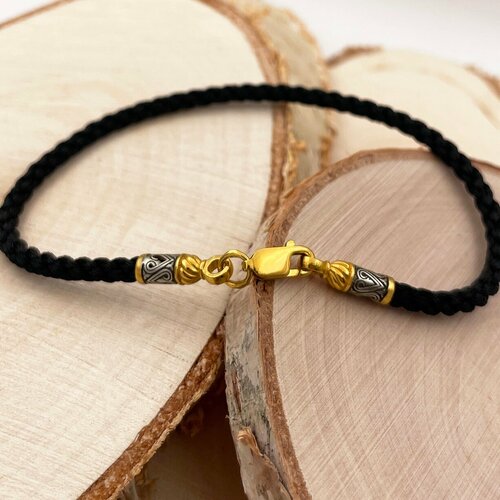 Браслет-нить Русские Мастерские, серебро, 925 проба, чернение, золочение, оксидирование, длина 16 см.