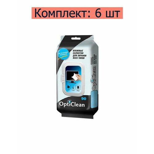 Opti Clean Салфетки влажные для экранов всех типов, 90 шт в уп, 6 уп. /