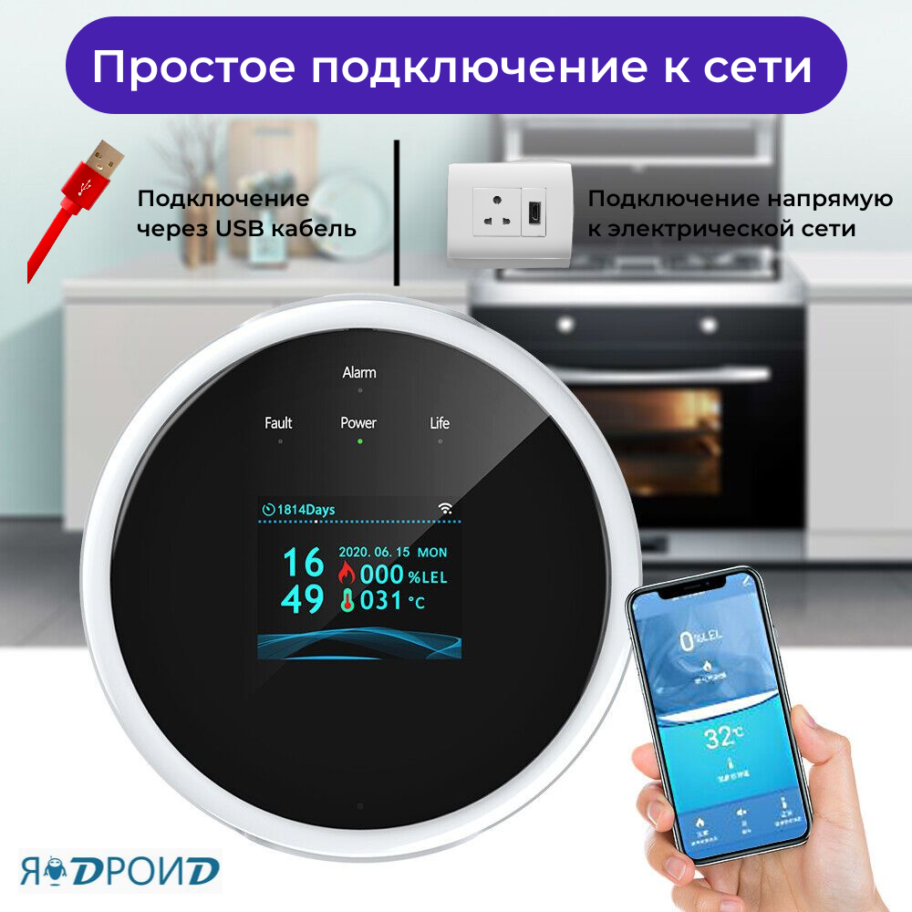 Умный детектор утечки бытового газа Tuya, Wi-Fi детектор утечки газа с цветным дисплеем.