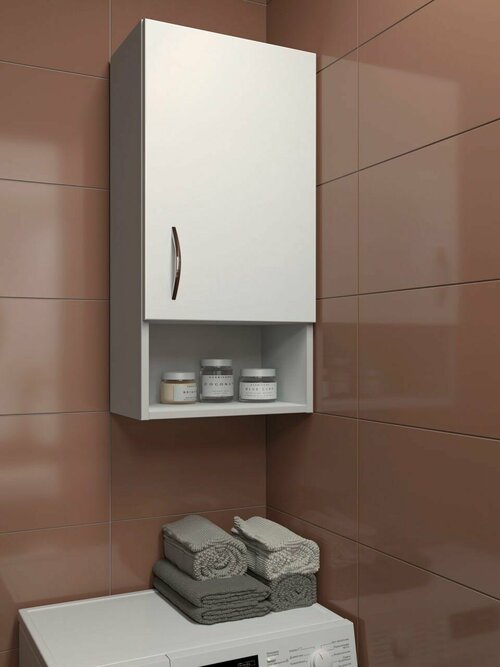 Шкаф для ванной с нишей 40х30х76 МДФ белый глянец / шкаф для ванной навесной / полка для ванной / подвесной / шкаф для ванной комнаты
