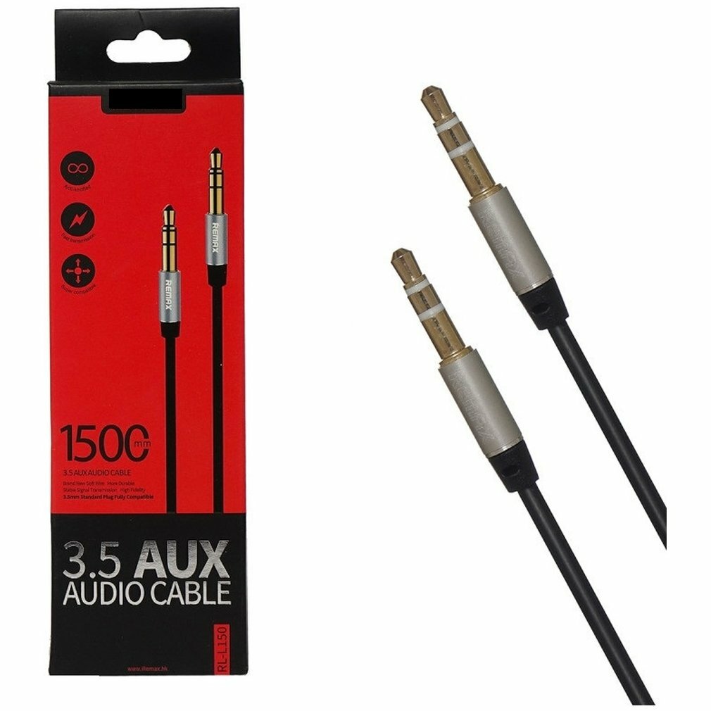 Кабель AUX mini jack 3.5 мм на 3.5 мм RL-L150 1.5м - черный