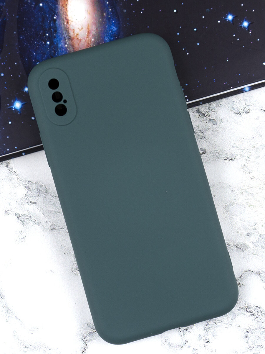 Чехол силиконовый на телефон Apple iPhone XS MAX противоударный с защитой камеры, бампер для смартфона Айфон ХС макс с микрофиброй внутри, матовый зеленый