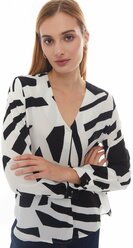 Принтованная блузка с вырезом и длинным рукавом, цвет Черный, размер L 024131159373