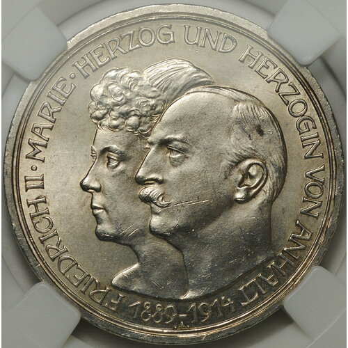 Монета 3 марки 1914 25 лет свадьбы Фридриха и Марии Анхальт-Дессау Германия