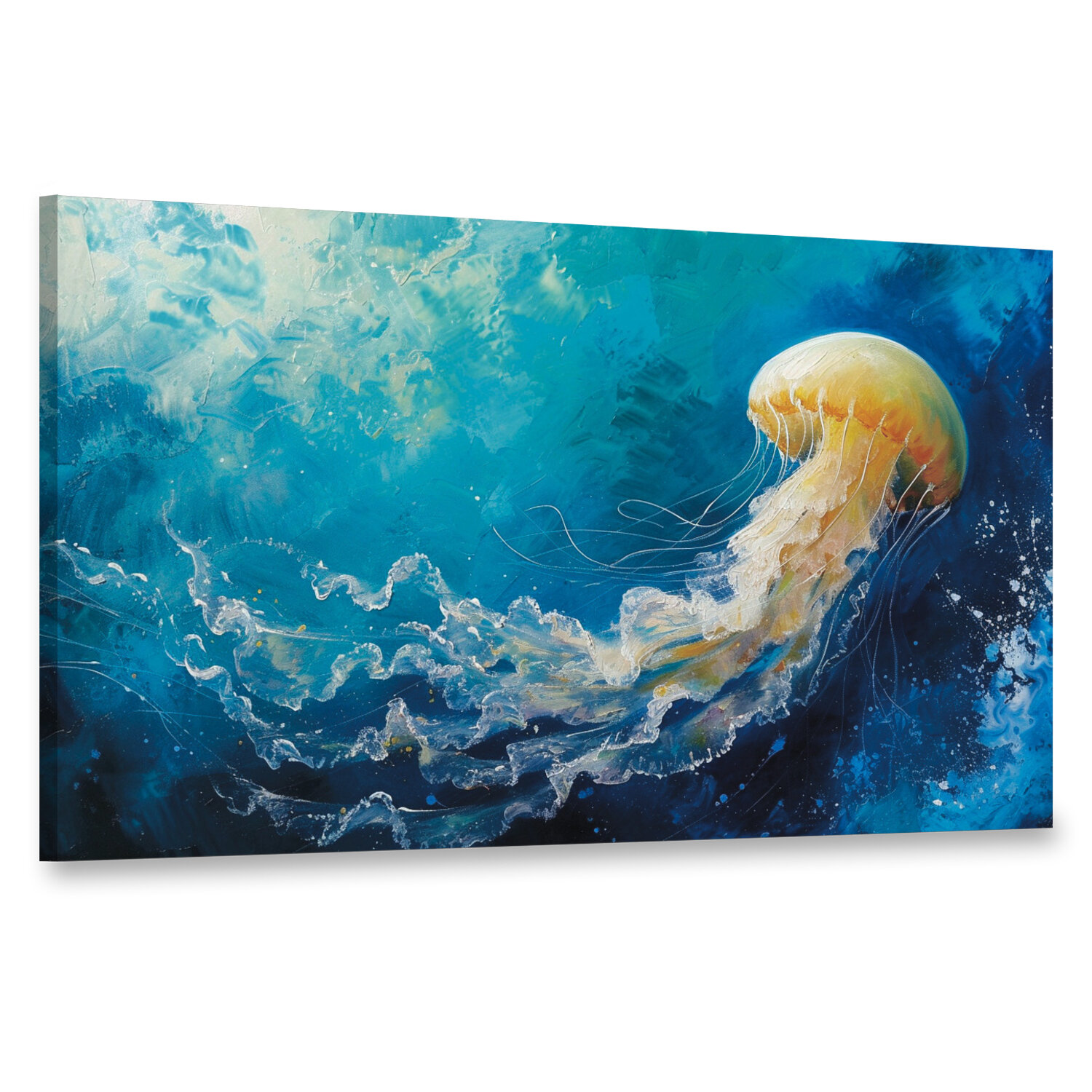 Интерьерная картина 100х60 "Медуза в синих волнах"