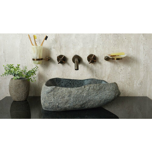 Гранитная раковина для ванной Sheerdecor Piedra 00504511349 из серого речного камня гранита