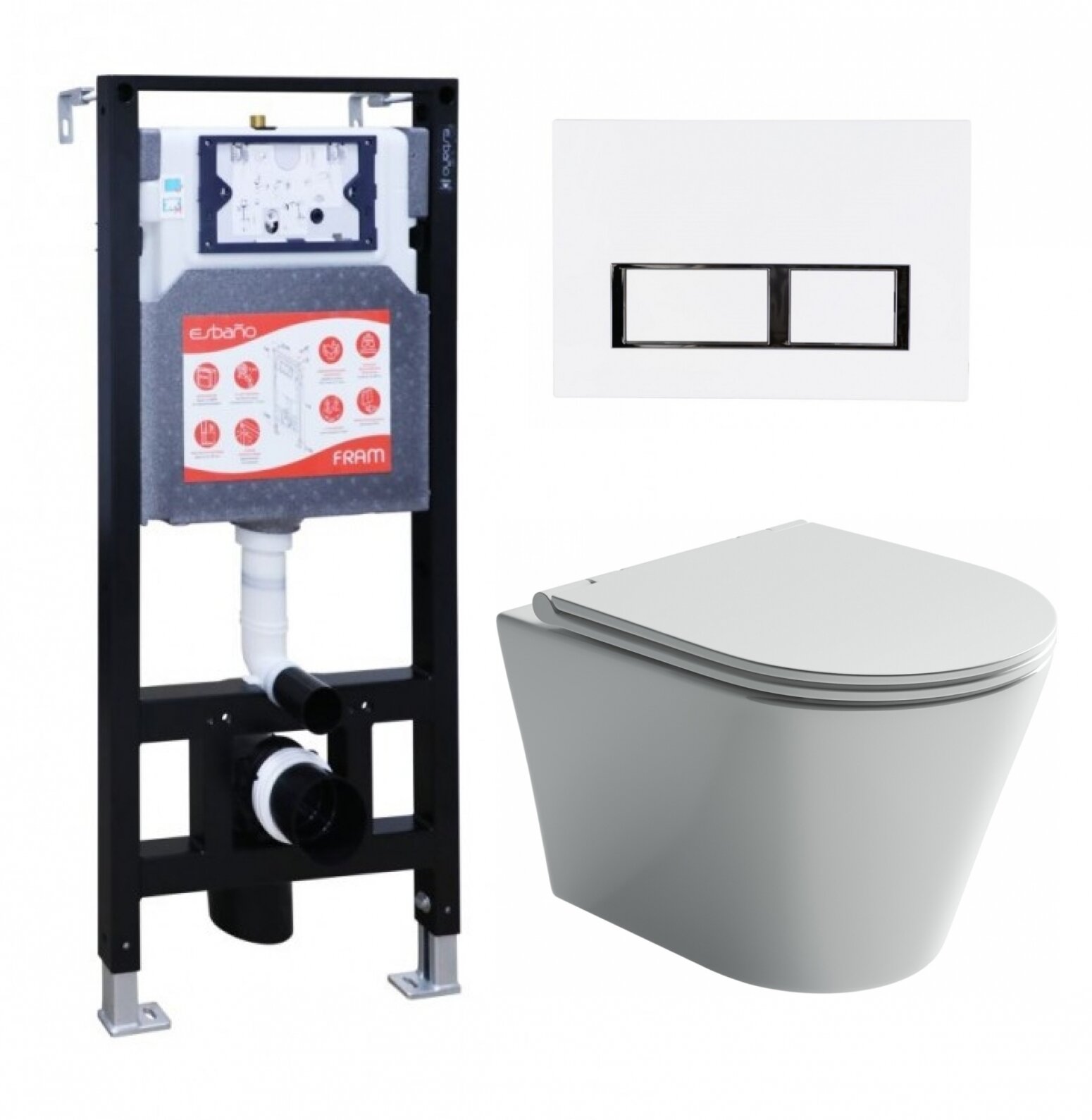 фото Комплект 3 в 1 инсталляция ESBANO FRAM + Унитаз подвесной Ceramica Nova Forma CN3011 + кнопка белая глянцевая
