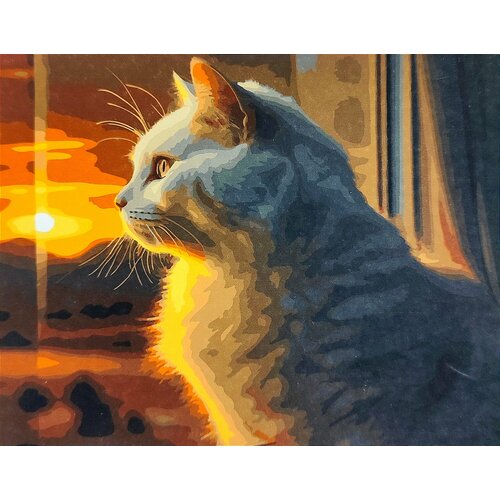"Кот в сапогах, трактир, бар, кошка британская веслоухая, котики , серая, " - картина по номерам на холсте 40 х 50 см майкун