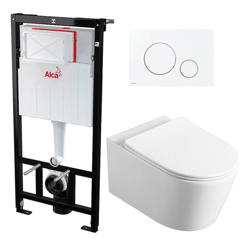 Комплект 3 в 1 инсталляция AlcaPlast + Унитаз подвесной Vincea Cute VT1-24 + кнопка белая круг