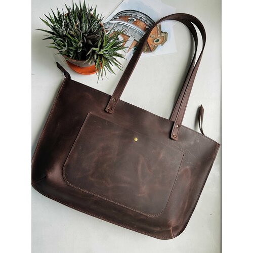 Сумка шоппер SHERWD Flat Shopper, фактура гладкая, коричневый
