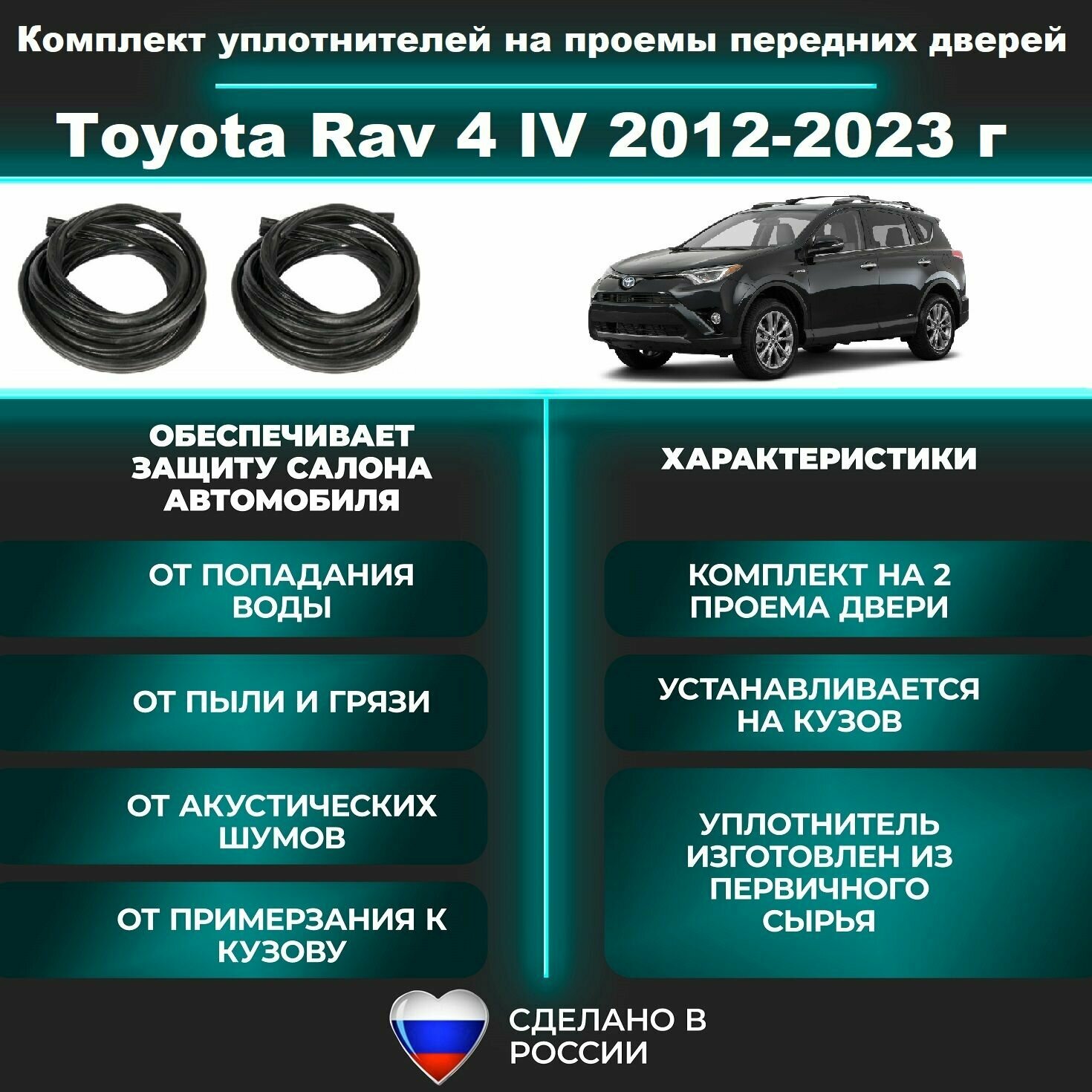 Комплект уплотнителей проема передних дверей, подходит на Toyota Rav 4 lV 2012-2023 г/ Тойота Рав 4 2 шт