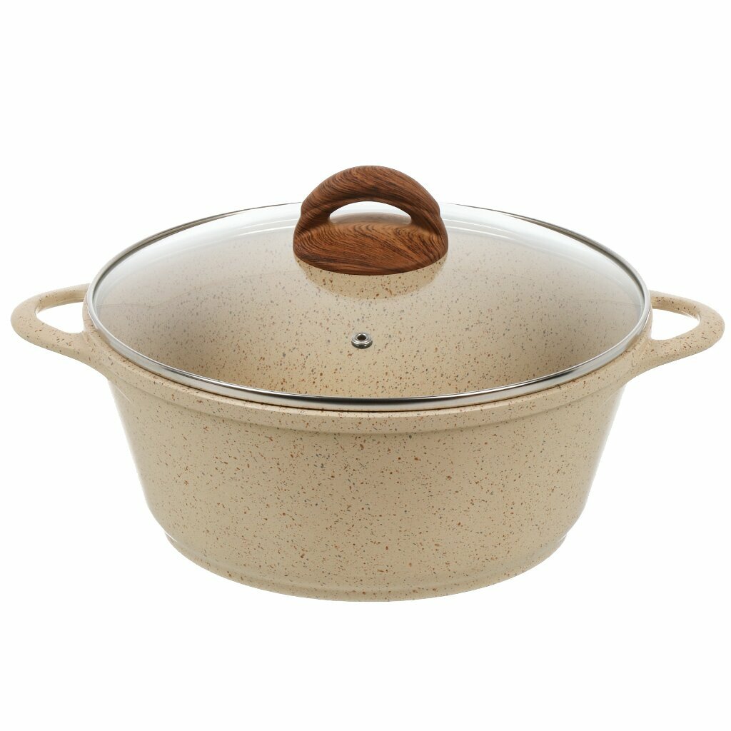 фото Кастрюля алюминий, антипригарное покрытие, 4 л, с крышкой, крышка стекло, круглая, Гурман, Estima, ГМк403 ЭБИ, бежевая, индукция