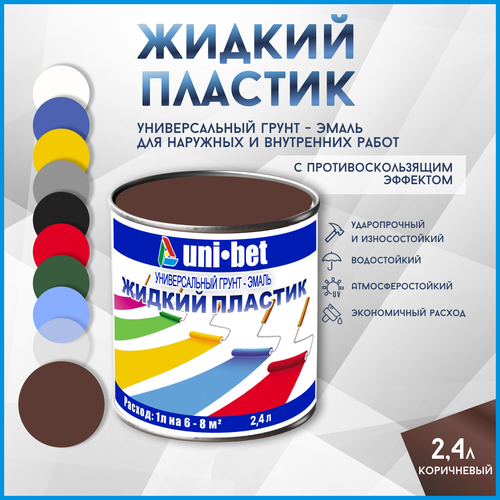 Жидкий пластик краска для бетона металла дерева асфальта UNI-BET 2,4л коричневый для наружных и внутренних работ/ Грунт эмаль UNI-BET