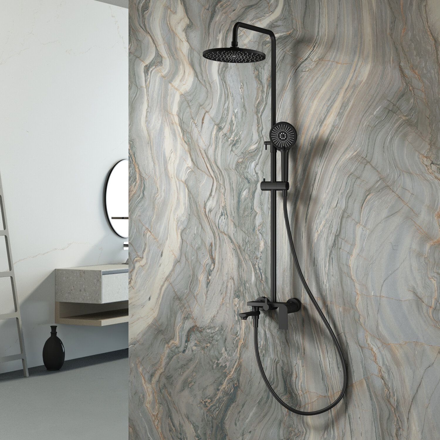 Душевая система для ванны Splenka S05.24.06 , латунь в черном цвете — фото 1