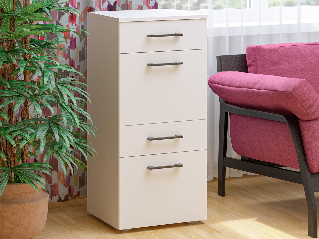 Тумба МК "Пирамида" 2+2 , 2 ящика и 2 шкафчика, цвет белый, 100х45х40 см