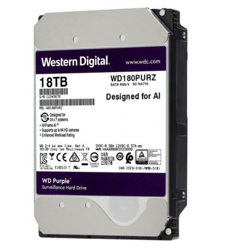 Жесткий диск 18TB SATA 6Gb/s Western Digital WD Purple 3.5" 7200rpm 512MB - фото №5