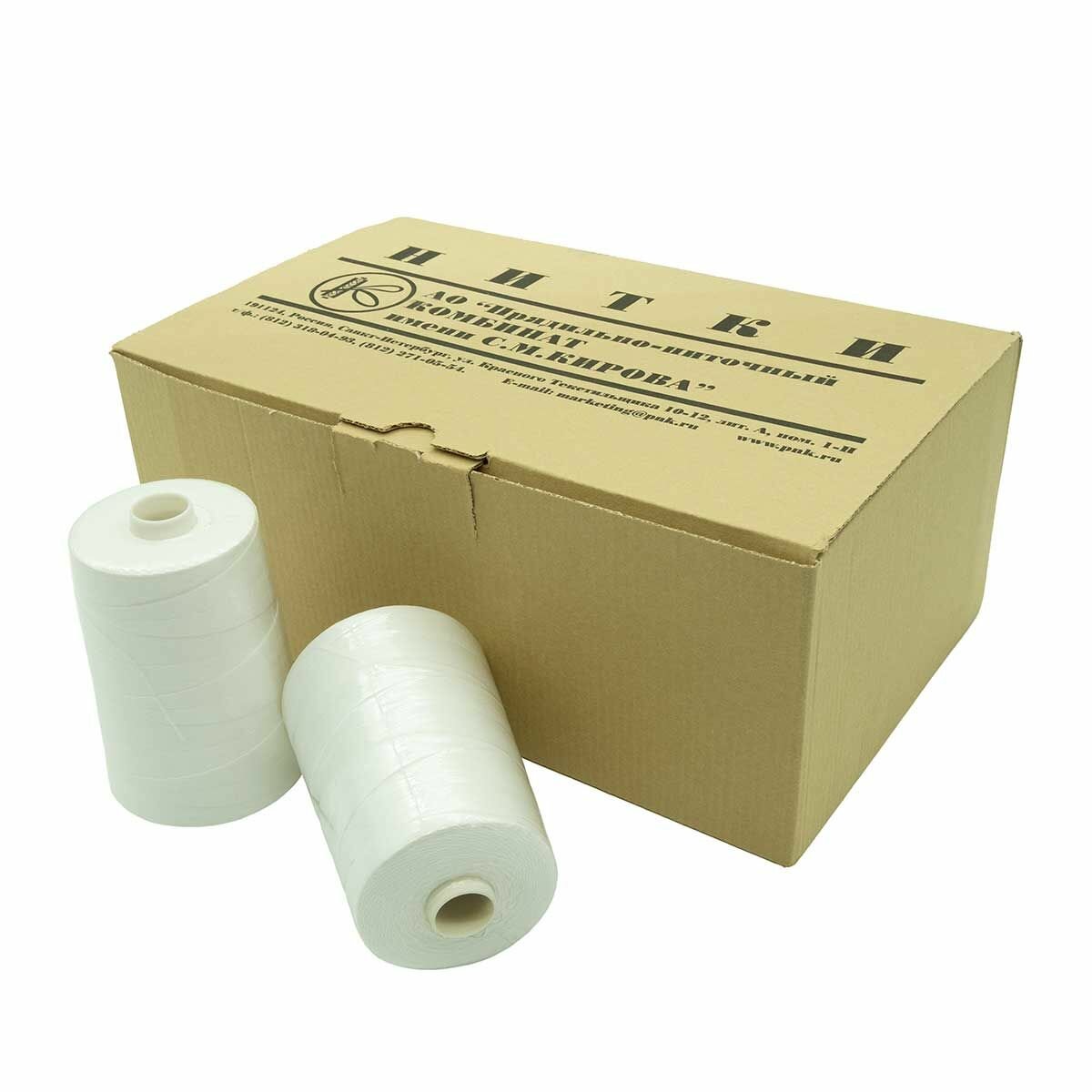 Нитки швейные белые, 1000 м, 210ЛШ, ПНК им. Кирова (33% хлопок, 67% полиэфир) — фото 1