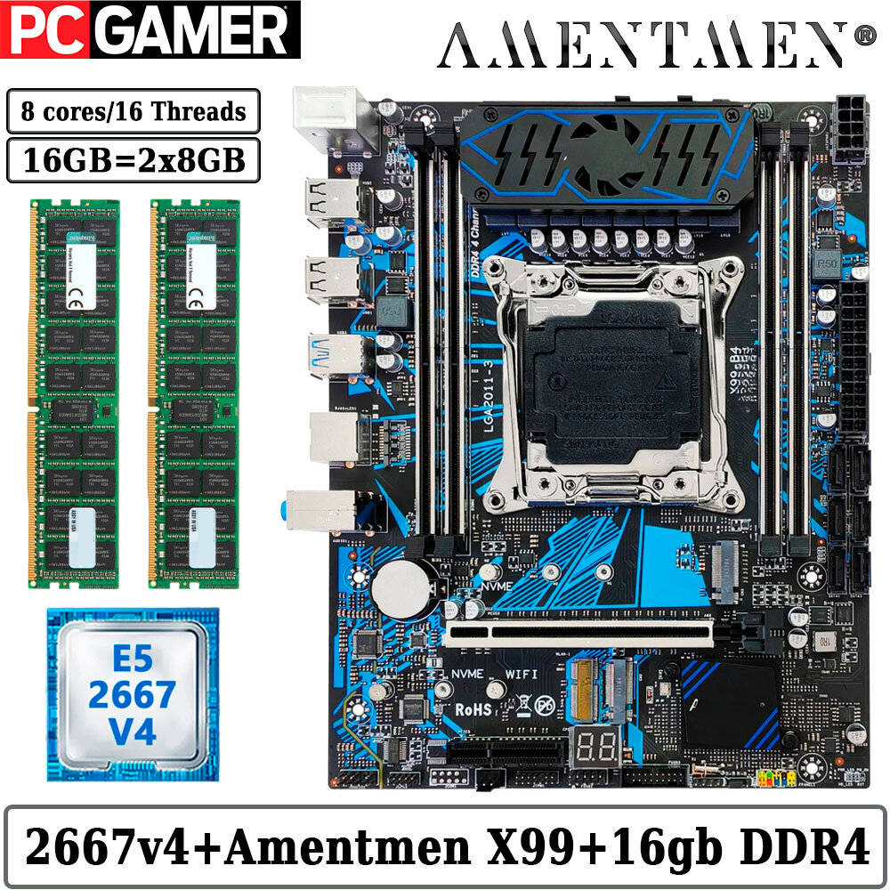 Комплект материнская плата Amentmen X99-B4 + Xeon 2667V4 + 16GB DDR4 ECC REG 2x8GB