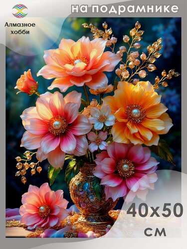 Изображение товара Алмазная мозаика на подрамнике Георгины 40х50