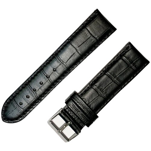 фото Ремешок 2407-01-1-1 д kroko черный толстый длинный кожаный ремень для наручных часов из натуральной кожи 24 мм матовый крокодил ardi