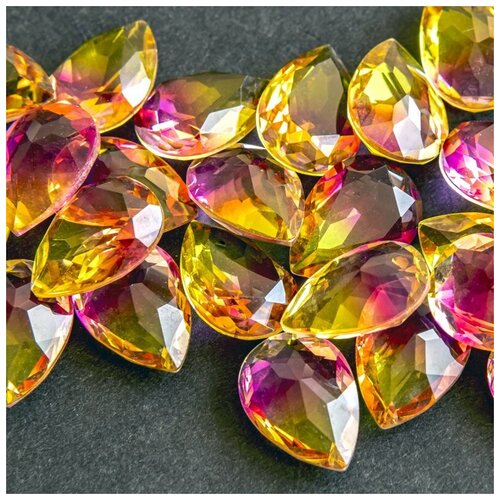 Декоративные кристаллы для рукоделия стеклянные капля 5 шт размер 18х13 мм, цвет Turmaline #9 - золотистый-фуксия