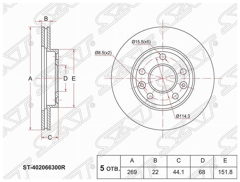 Тормозной диск передний SAT ST402066300R для Renault Duster Renault Kaptur Dacia Duster Nissan Terrano