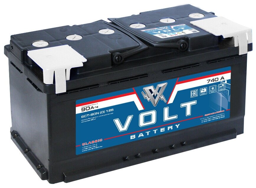 Автомобильный аккумулятор VOLT CLASSIC 6СТ-90.0 обратная полярность ёмкость 90 Ач