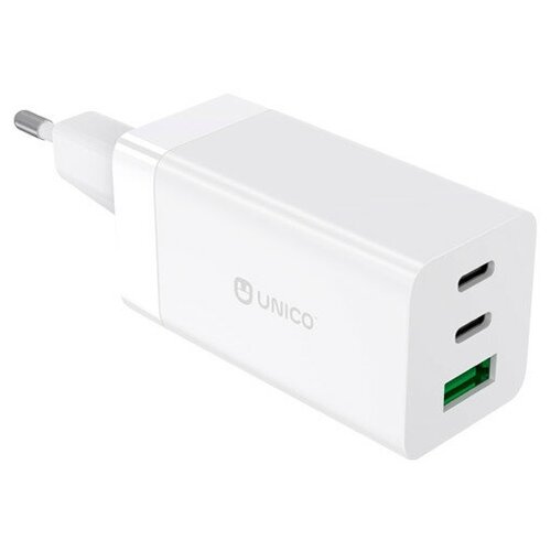 Unico ЗУ 65W для ноутбуков, 2xUSB-C, 1xUSB 2.0, вх 100-240V, 50-60Hz, вых 5V/3A,9V/2.22A,12V/1.67A(PD20W). Power Delivery, защита от КЗ, белый, RTL BOX