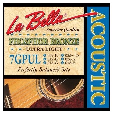 7GPUL Phosphor Bronze Комплект струн для акустической гитары, ф/б, Ultra Light, 9-48, La Bella