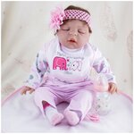 Kaydora Кукла Реборн мягконабивная (Reborn Cloth Body Doll 22 inch) Девочка в розовом комбинезоне (56 см) - изображение