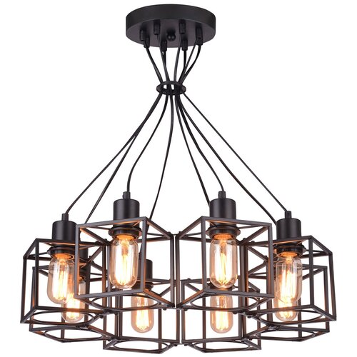 Подвесная люстра 8 декоративных плафонов черная Loft Badger GRLSP-9541