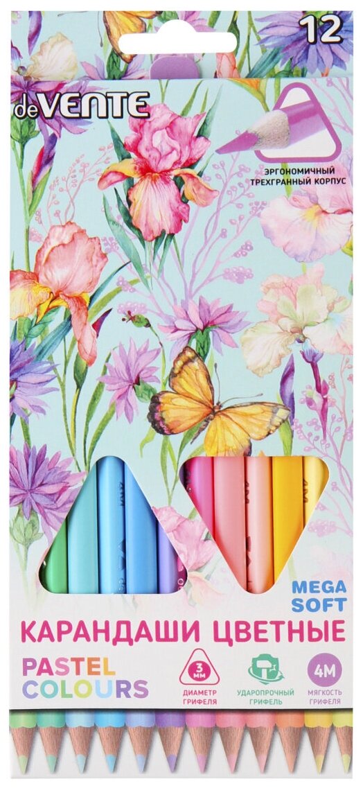 DeVENTE Карандаши трехгранные 12 цветов "Trio Mega Soft Pastel"