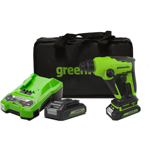 Перфоратор аккумуляторный бесщеточный Greenworks 1,2 ДЖ, 24V, c 1хАКБ 2Ач и ЗУ, в сумке